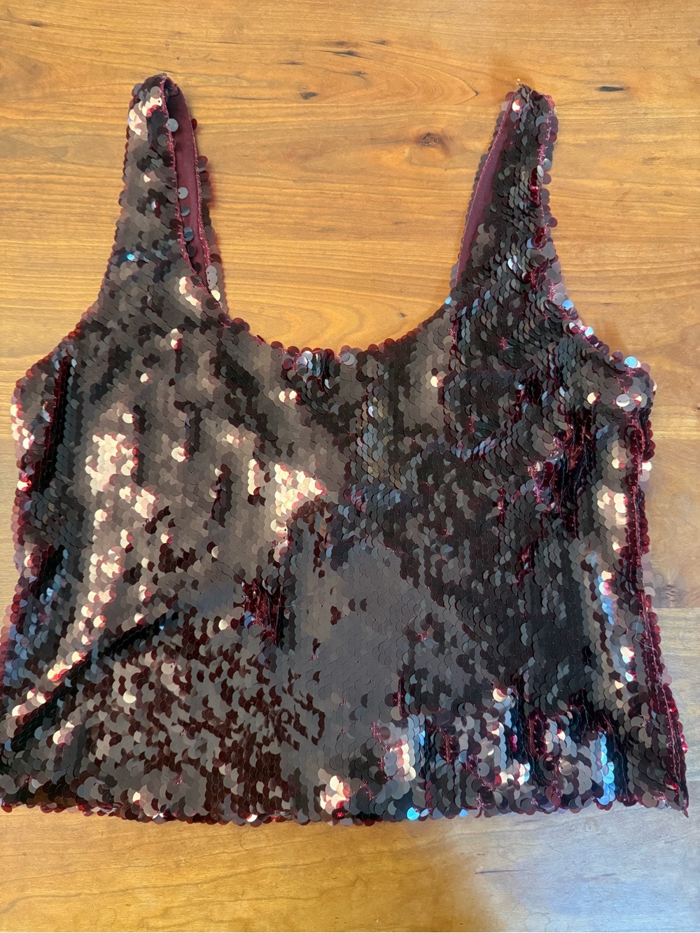 ANTHROPOLOGIE LYREBIRD Sequin Tank Top in Deep Burgundy size Large L NWT